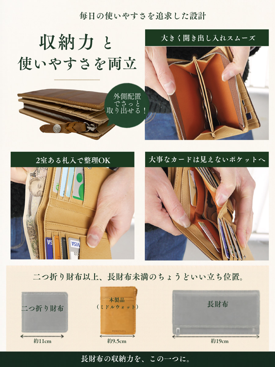 ⑨☆優良品Ⓜ️サイズ♪モノグラム手帳型★折れ財布 MOUSTACHE（ムスタッシュ） 財布 メンズ 二つ折り 革 ブランド 二