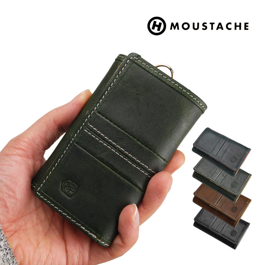 キーケース 財布 一体型 メンズ 三つ折り財布 革 本革 カード入れ 札入れ キーホルダー キーケース財布 さいふ MOUSTACHE DBR-5423