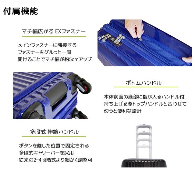 スーツケース mサイズ 1-281 4輪キャリーEX 58cm 55L〜66L FREQUENTER