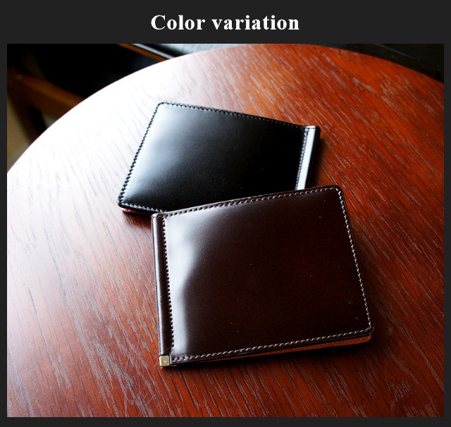 二つ折り財布 日本製 コードバン 札ばさみ マネークリップ 高級馬革 小銭入れなし