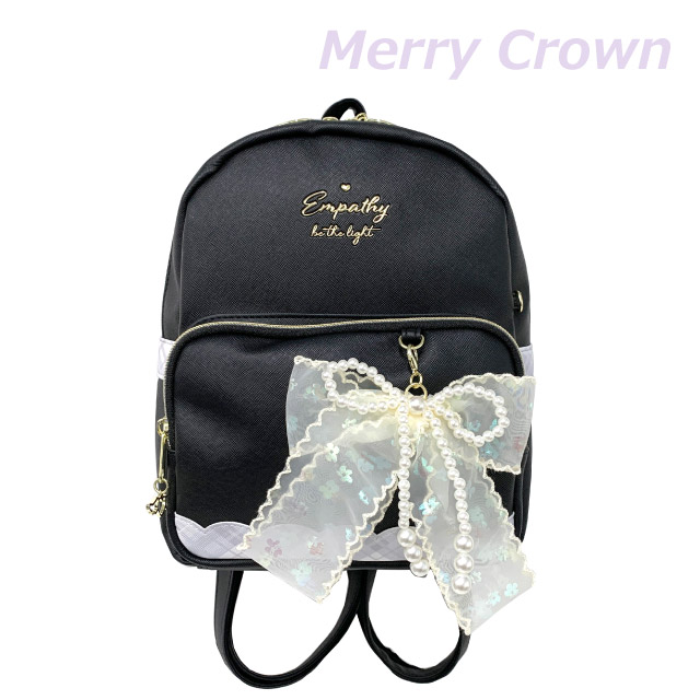 ミニリュック 小学生 リボン 黒 水色 パール 韓国 リュック ミニ