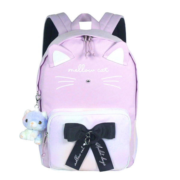 リュック 小学生 女子 低学年 黒 紫色 ねこ かわいい りぼん