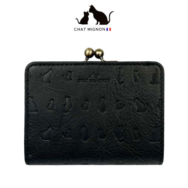 がま口財布 二つ折り財布 財布 レディース 牛革 レディース財布 ねこ 2