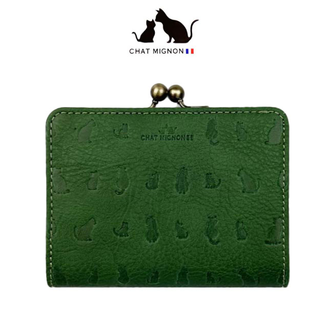 がま口財布 二つ折り財布 財布 レディース 牛革 レディース財布 ねこ 2