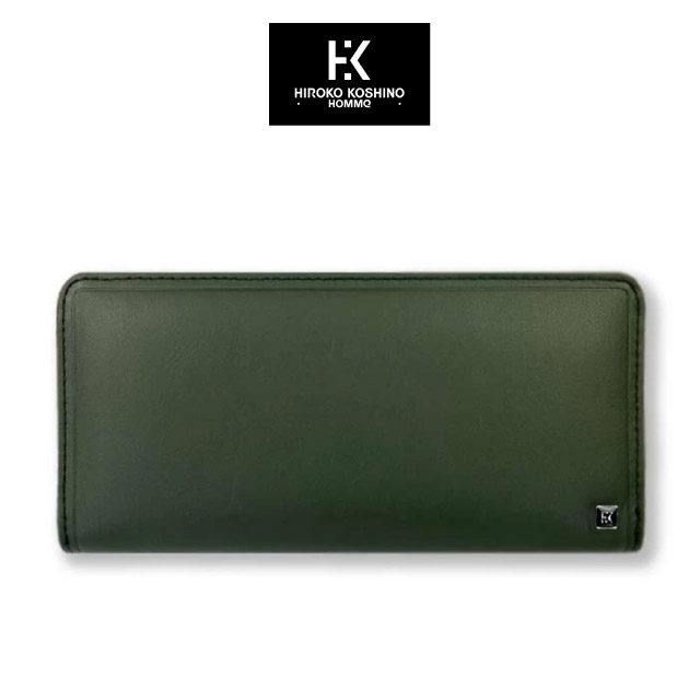 【極美品】 カーキ色 長財布 HIROKO KOSHINO（ヒロコ コシノ） 長財布 メンズ ラウンドファスナー