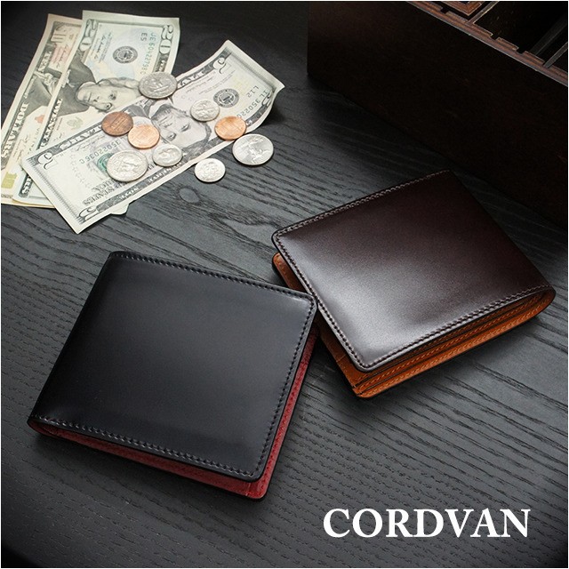 二つ折り財布 革/CORDOVAN(コードバン） 二つ折り 財布(小銭入れ付き