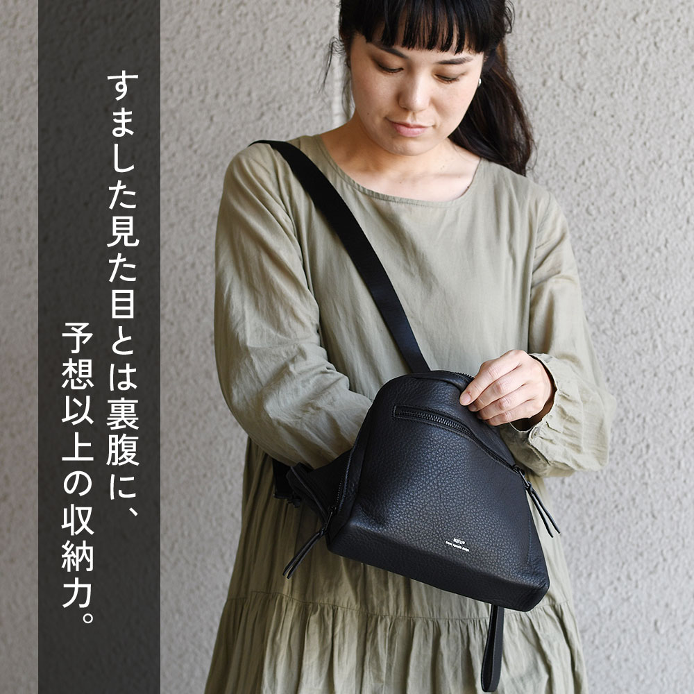 ここ太郎 リブドロワ　鞄 waku ショルダーバッグ 本革 横型 KURO 2way クラッチバッグ L字