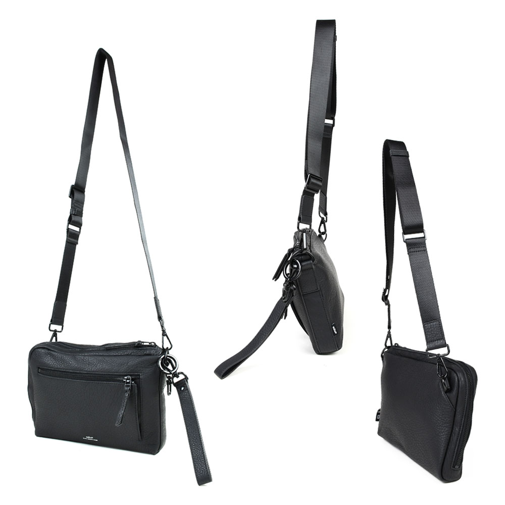 waku ショルダーバッグ 本革 横型 KURO 2way クラッチバッグ L字