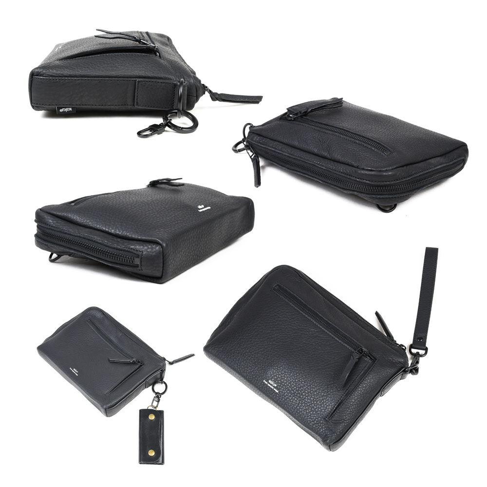 waku ショルダーバッグ 本革 横型 KURO 2way クラッチバッグ L字