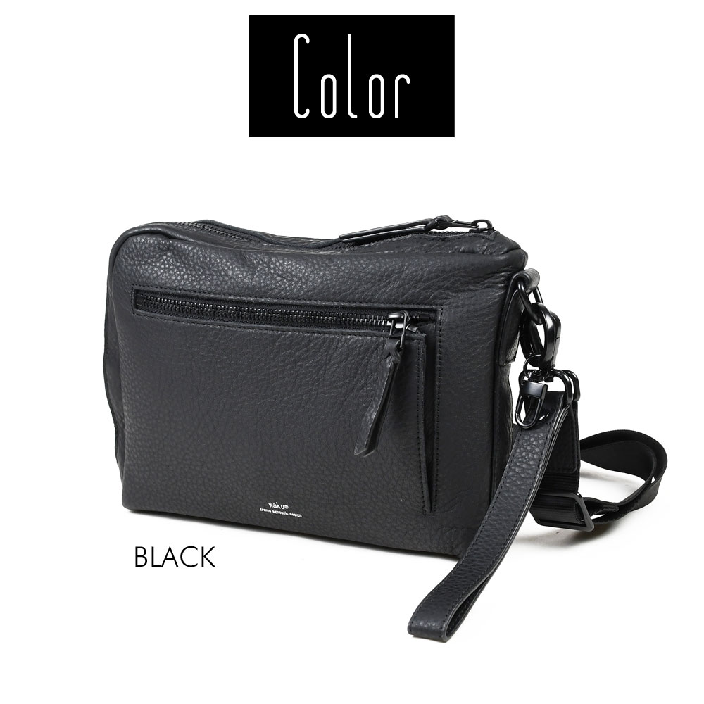 waku ショルダーバッグ 本革 横型 KURO 2way クラッチバッグ L字