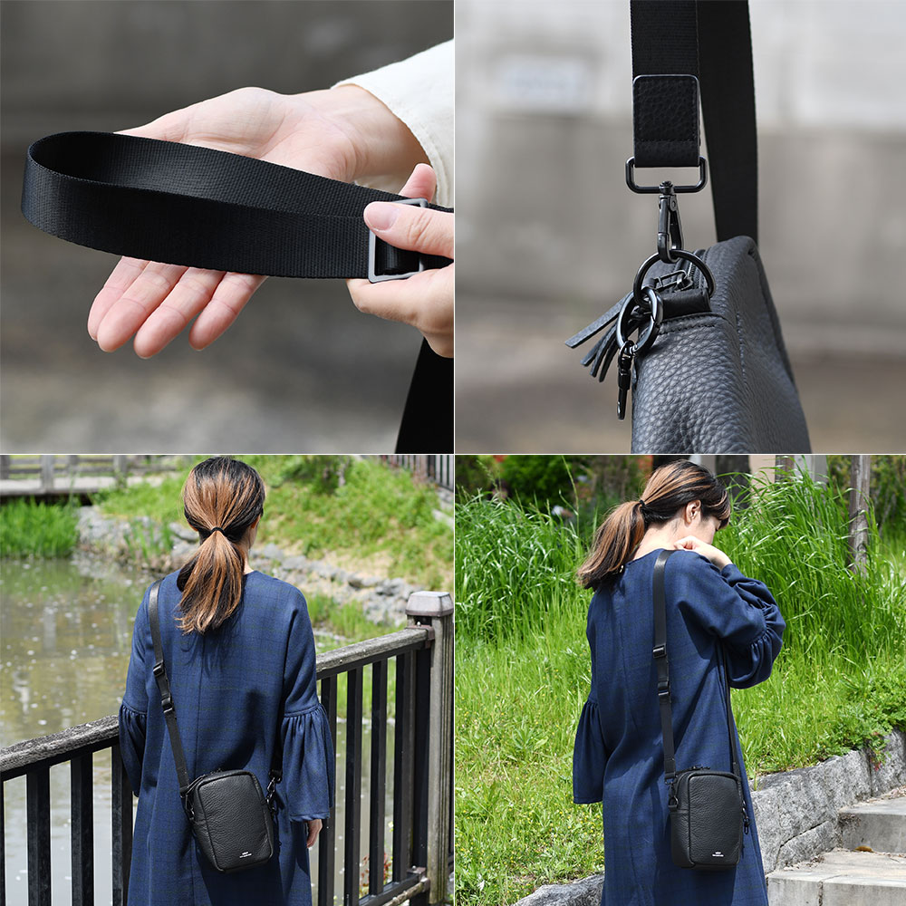 【オーダー】黒パグ　ポーチ　ショルダー対応　ハンドメイド　タータンチェック タテ長】 ショルダーポーチ 本革 【栃木レザー】ふんわり 小さい