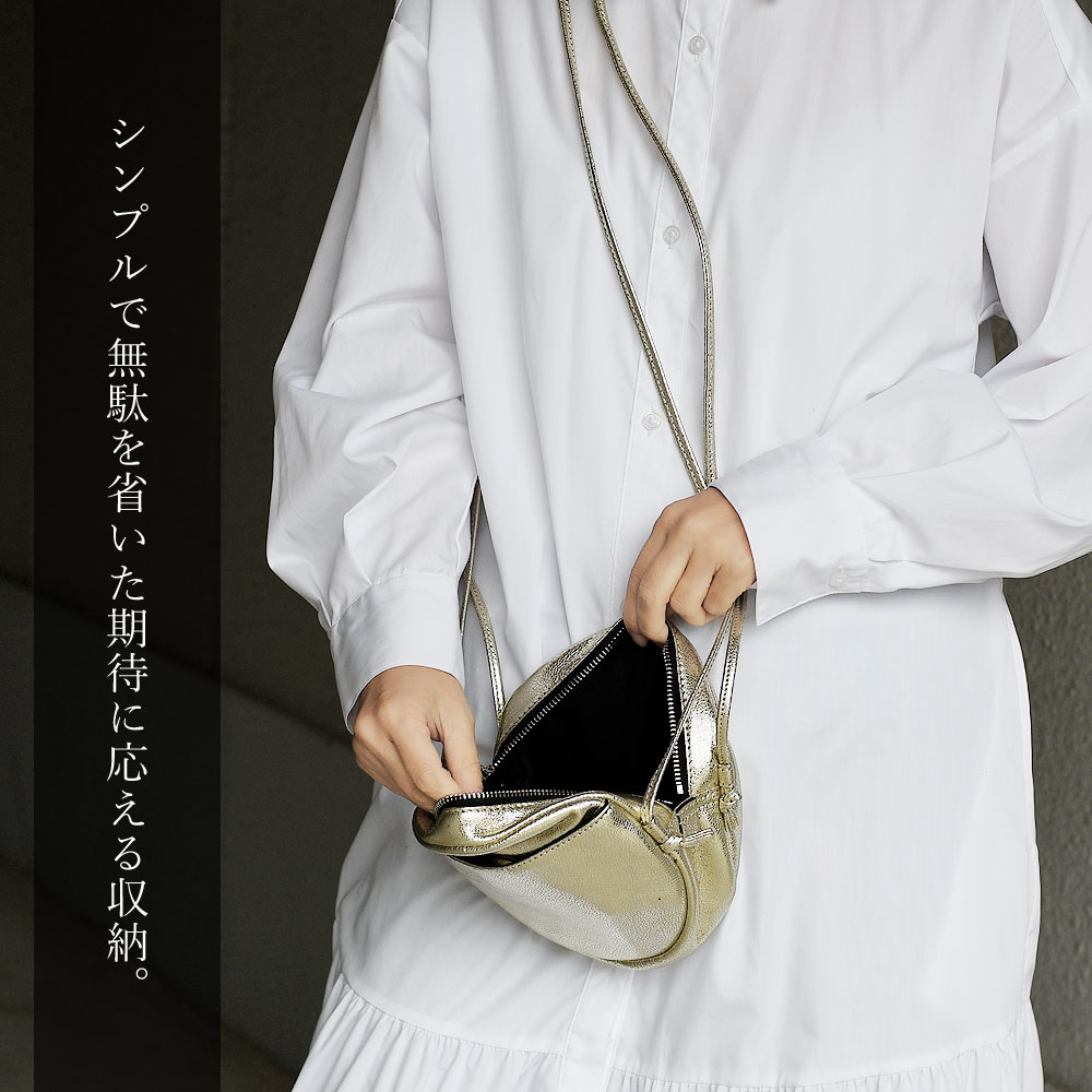 円形ミニショルダーバッグ ソフトレザー 箔レザー 牛革 ikot イコット 丸形 丸型 円型 レディース メタリック 本革 サークル ラウンド ポシェット ミニバッグ 斜め掛け 肩掛け お出掛けバッグ サブバッグ 旅バッグ ユニーク モード おしゃれ ゴールド シルバー IK123314FO ikot（イコット） 円形ミニショルダーバッグ ソフトレザー 箔レザー