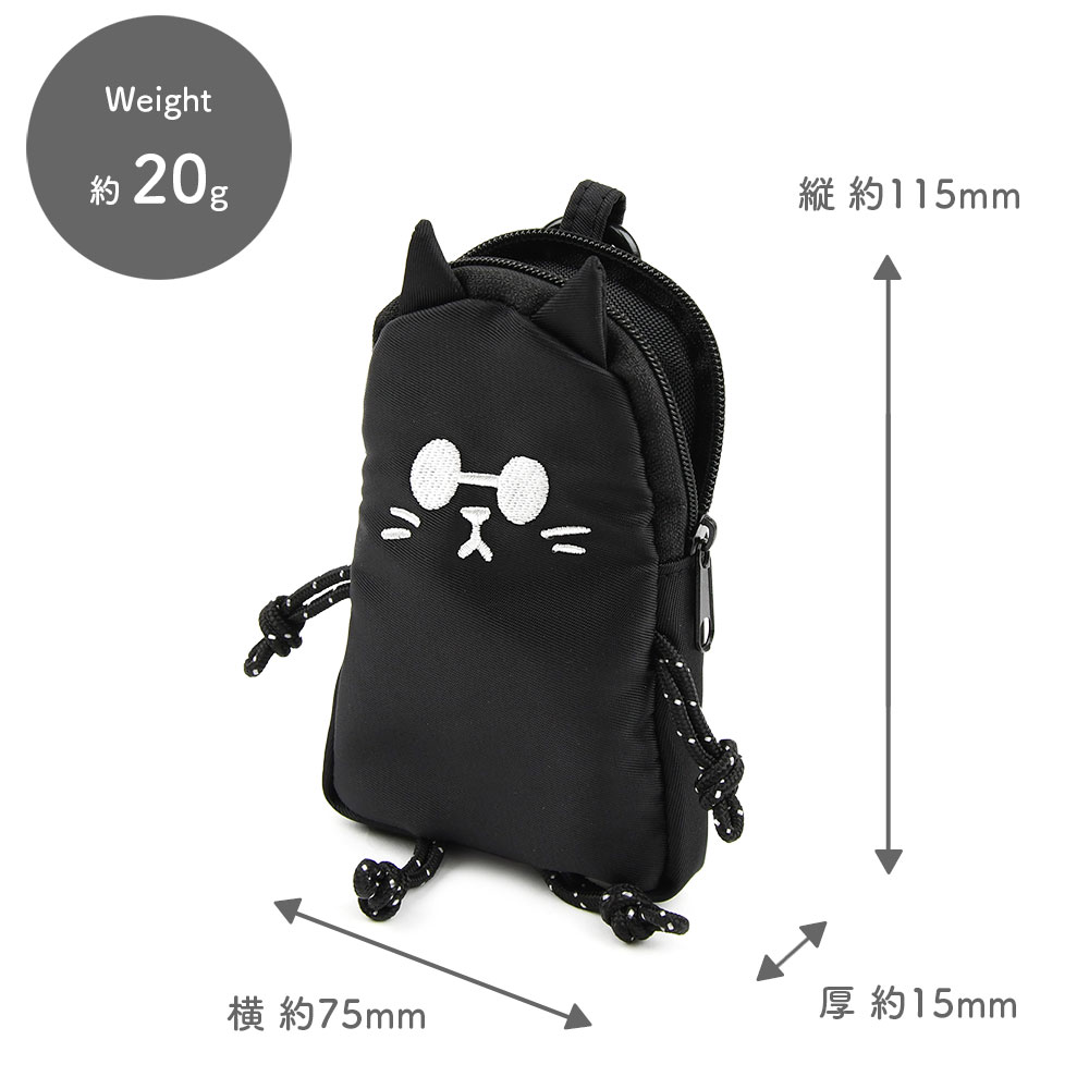 カラビナ付きファスナーミニポーチ ネコ型 猫耳 ネコ耳 SMILER