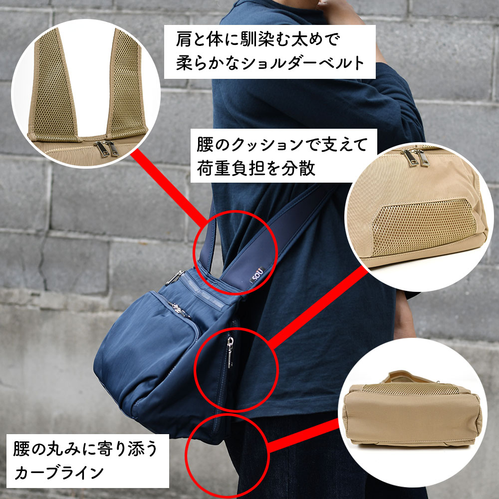 人間工学に基づいて考えたショルダーバッグ Mサイズ 斜め掛け 肩掛け