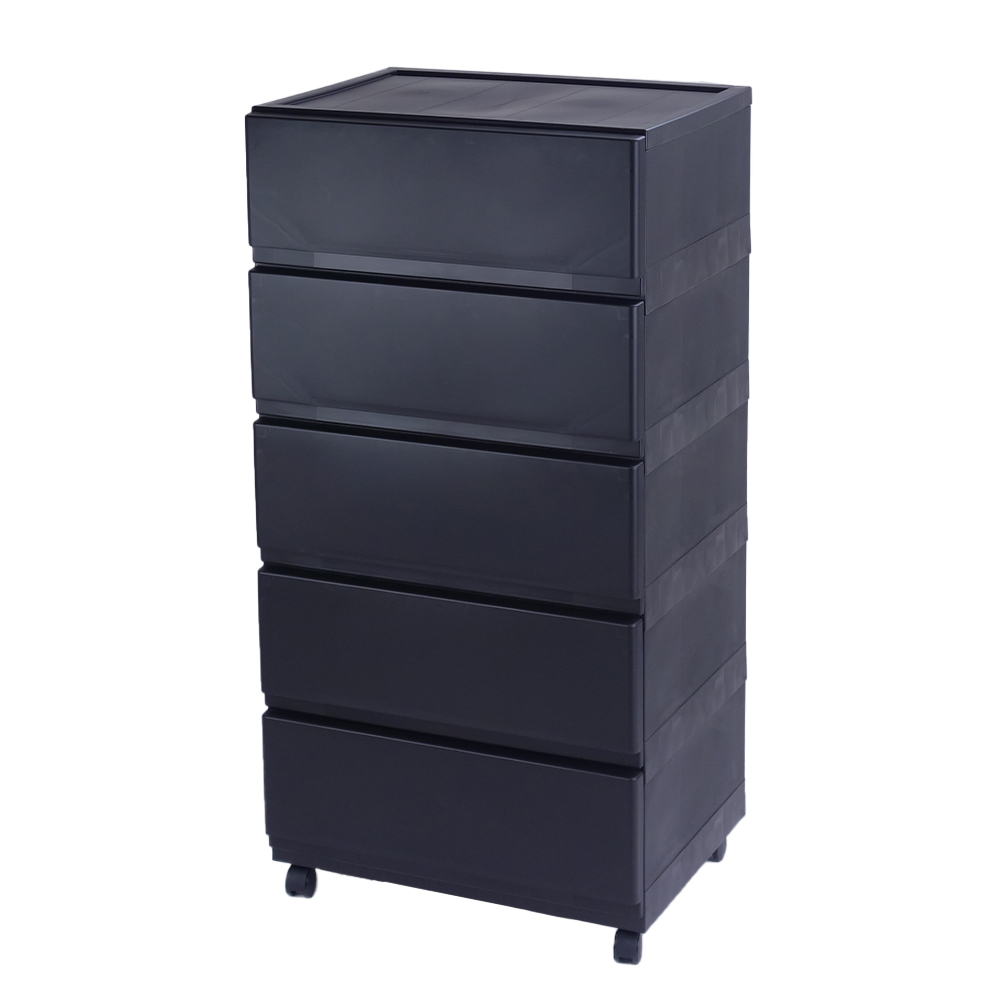 チェスト タンス 壁付き 5段 幅54cm ワイド 黒 ブラック キャスター付き 脚付き おしゃれ ほこりが入りにくい 中が透けない 170-A12/180-A5 | JEJアステージ | 02