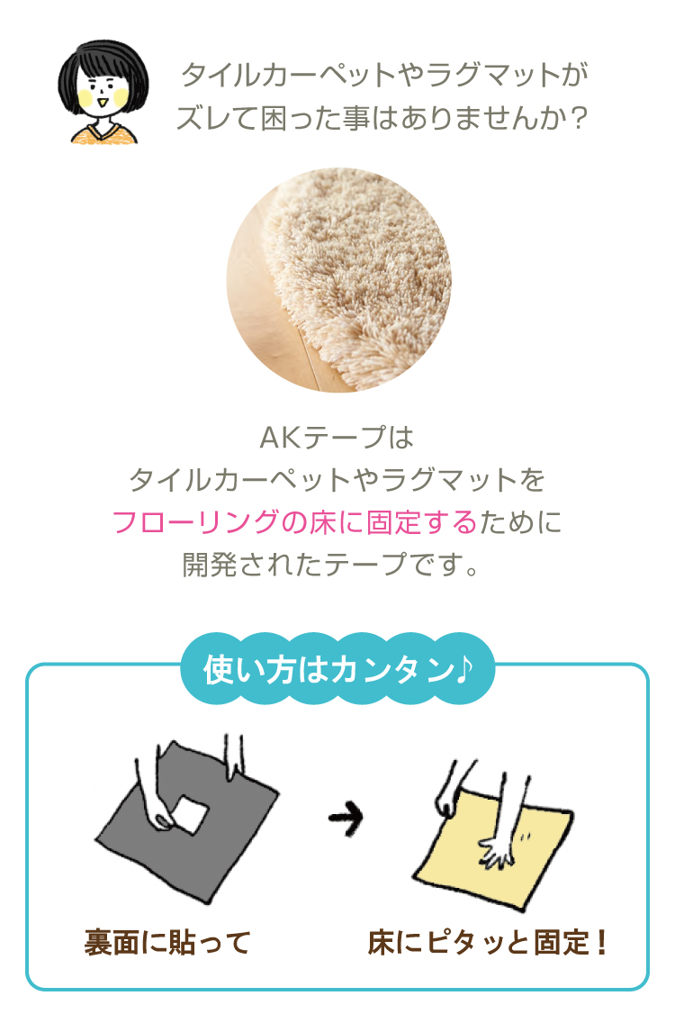 東リ AKテープ パネルカーペット 固定用テープ(1個で約20ヵ所固定)ラグ マット を フローリングに 固定 ずれない 貼ってはがせる 吸着テープ AKtape 4cm×3m 関連画像2