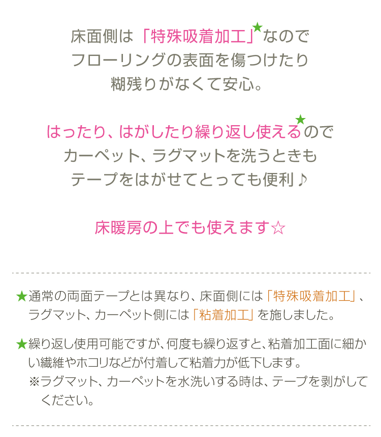 東リ AKテープ パネルカーペット 固定用テープ（1個で約20ヵ所固定）ラグ マット を フローリングに 固定 ずれない 貼ってはがせる  吸着テープ AKtape 4cm×3m｜kabecolle｜05