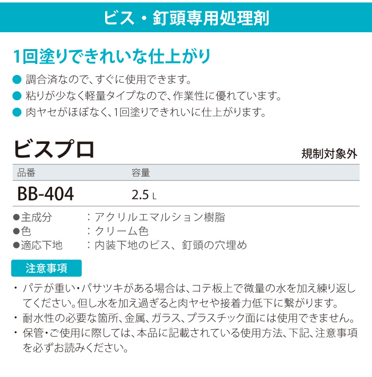 サンゲツ パテ ビスプロ BB-404 2.5L ビス 釘頭用 穴埋め 1回塗り 内装