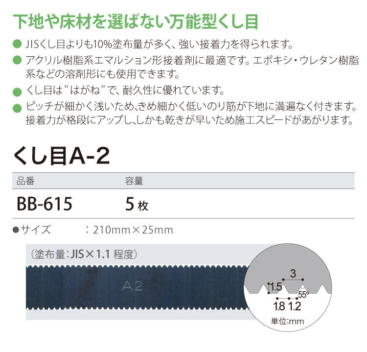 サンゲツ くし目 A-2 5枚セット ベンリダイン BB-615 接着剤塗布用 副資材 :sabb615:カベコレ Yahoo!店 - 通販 -  Yahoo!ショッピング