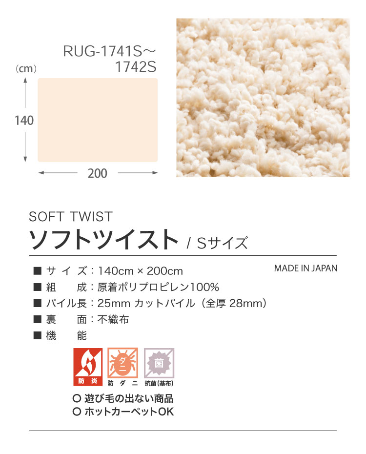 サンゲツ ラグ 140×200 防炎 抗菌 防ダニ ホットカーペット対応 遊び毛