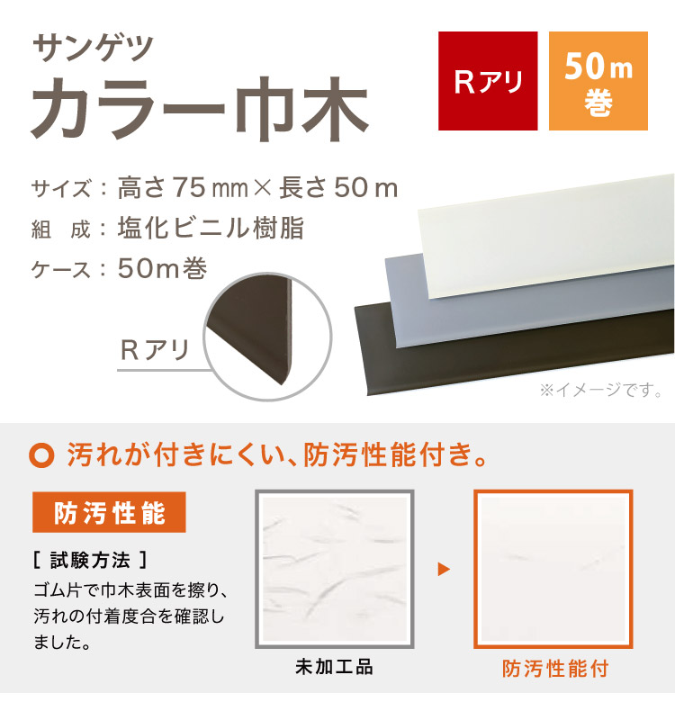 サンゲツ カラー巾木 Rあり 高さ 75mm H75×W50m ソフト巾木 巾木 7RM【1ケース/50m巻】全10色（床材）｜kabecolle｜12