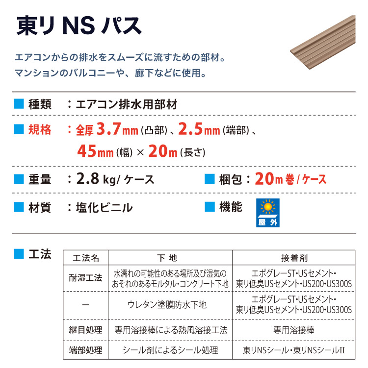東リ（TOLI） NSパス 幅45mm × 長さ20m エアコン排水用部材【販売単位