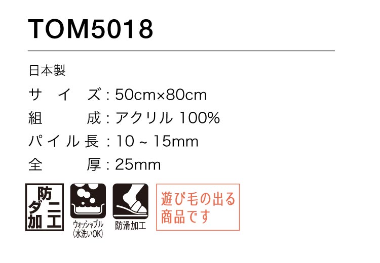 東リ（TOLI） マット 防ダニ ウォッシャブル 防滑加工 マット 80x50cm