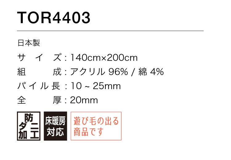 東リ（TOLI） ラグ 140×200 防ダニ 床暖 ホットカーペット対応