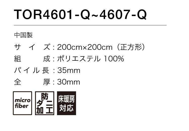 東リ ラグ 200×200 防ダニ 床暖 ホットカーペット対応 遊び毛なし