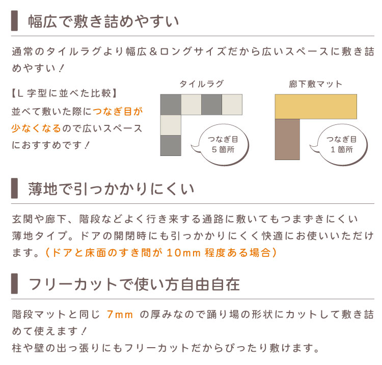 長さ200cm ラグタス 廊下敷ロングマット 約60×200cm 全4色