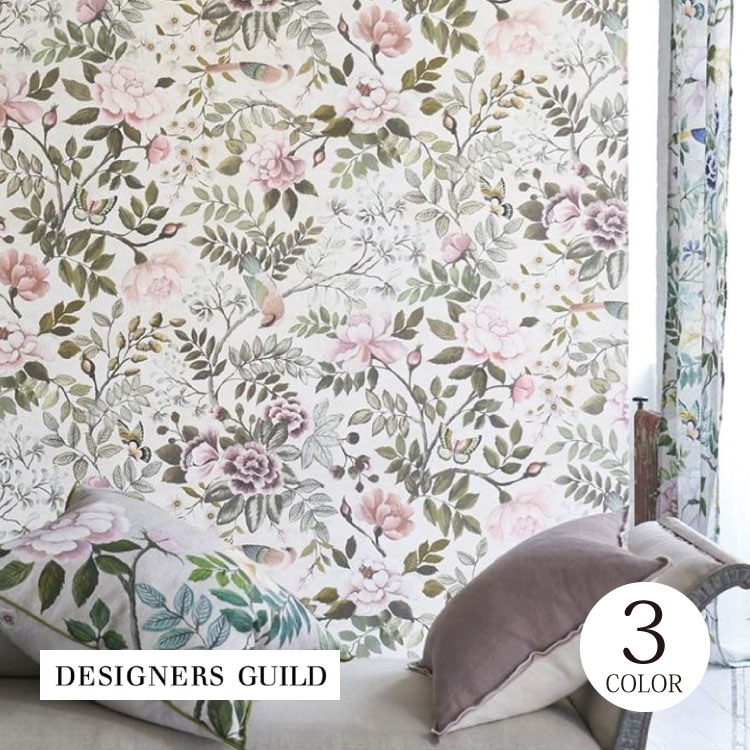 輸入壁紙 クロス テシード イギリス 花柄 フラワー 鳥 蝶 シノワズリ のりなし 壁紙 DESIGNERS GUILD (68.5cm×10m) ［1ロール単位］｜kabecollepro