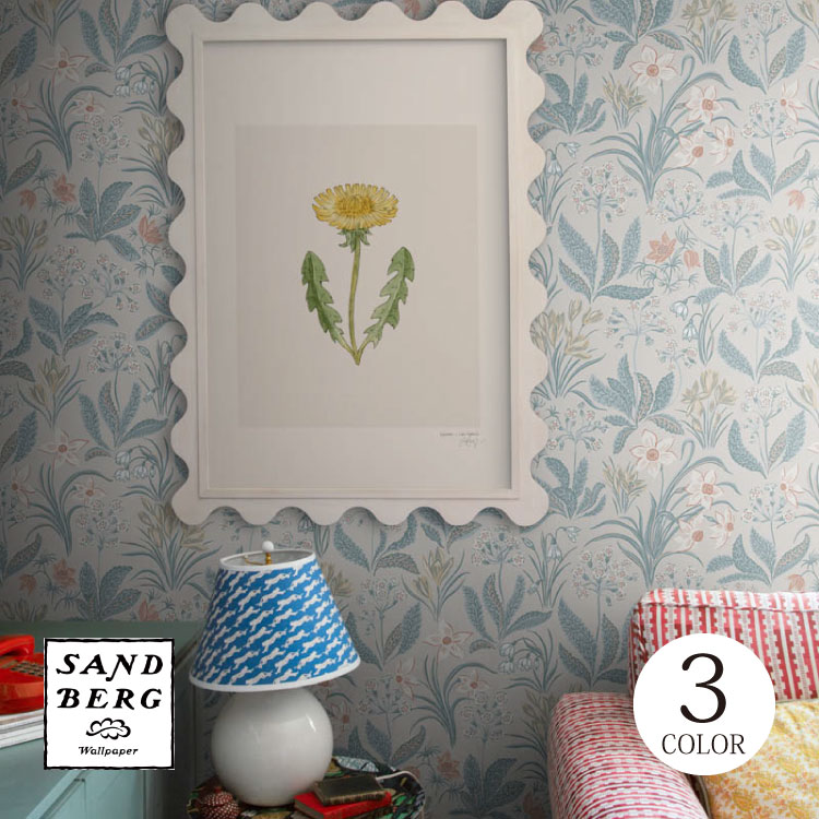輸入壁紙 テシード スウェーデン製 SANDBERG 花柄 フラワー リーフ 植物 （53cm巾 × 10m巻） ［1ロール単位］