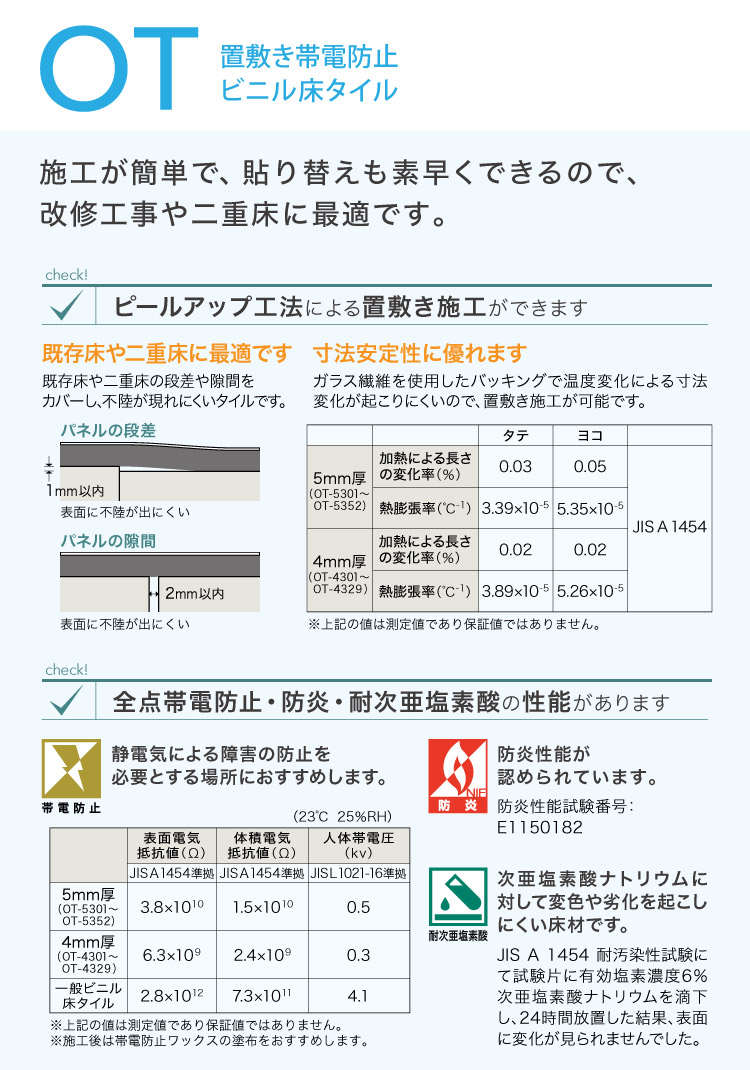 サンゲツ フロアタイル ウジェーヌ 置敷き帯電防止ビニル床タイル OT 500x500mm 全12色 正方形 ケース売り ［1ケース 12枚入り （約3平米）］｜kabecollepro｜19