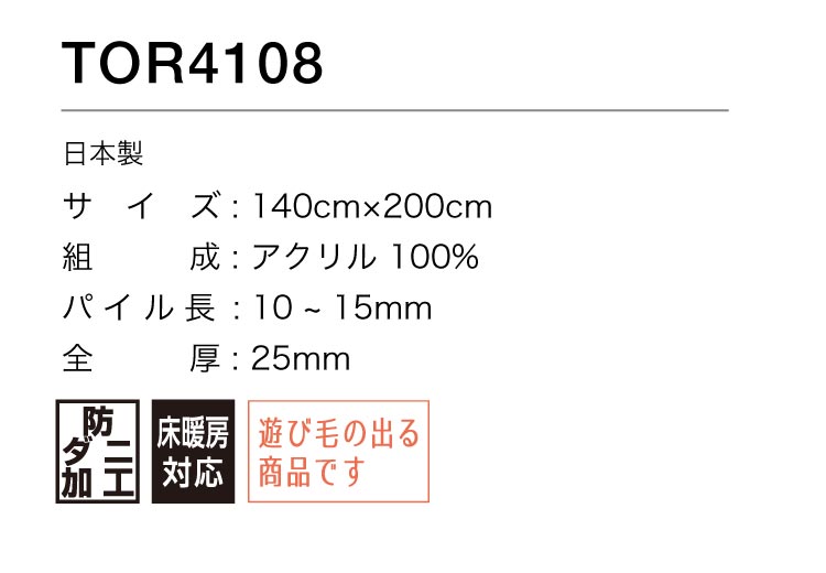 東リ（TOLI） ラグ 防ダニ ラグ 200x140cm ラグマット 日本製