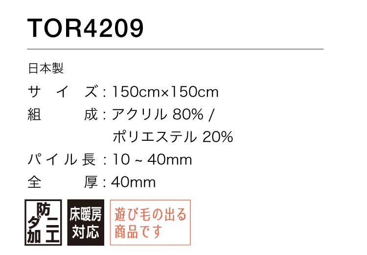 東リ（TOLI） ラグ 150×150 防ダニ 床暖 ホットカーペット対応