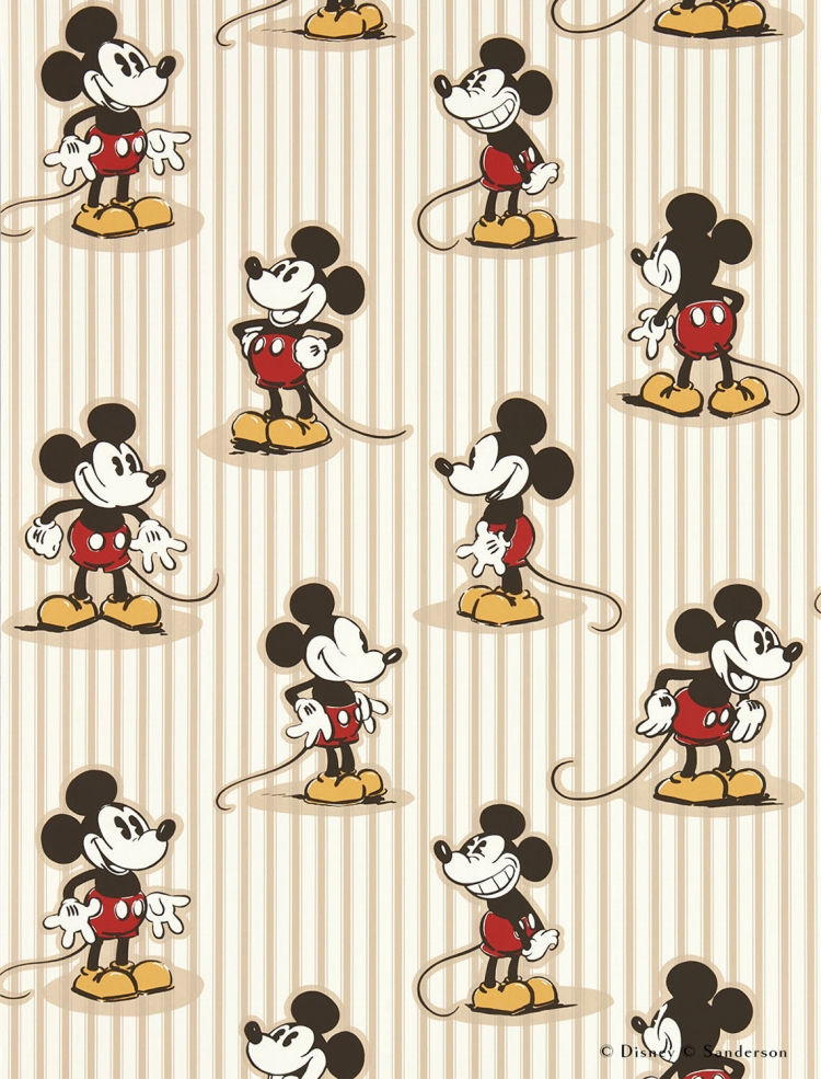 壁紙 ミッキーマウス ストライプ はがせる 壁紙の上から貼る壁紙 Disney HOME x Sanderson MICKEY STRIPE PEANUT 217273 ディズニー創立100周年｜kabegamiya-honpo