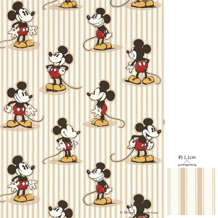 壁紙 ミッキーマウス ストライプ はがせる 壁紙の上から貼る壁紙 Disney HOME x Sanderson MICKEY STRIPE PEANUT 217273 ディズニー創立100周年｜kabegamiya-honpo｜04