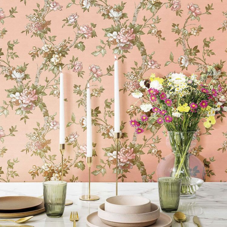 貼ってはがせる 壁紙 花柄 フラワー ピンク 巾53cm × 10m Blooming