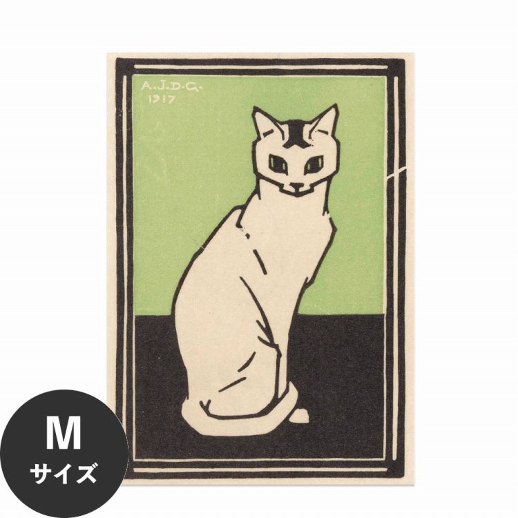 猫 ポスター ねこ イラスト アートポスター  木版画 水だけで貼れる HP 00233 Mサイズ 45×64cm｜kabegamiya-honpo