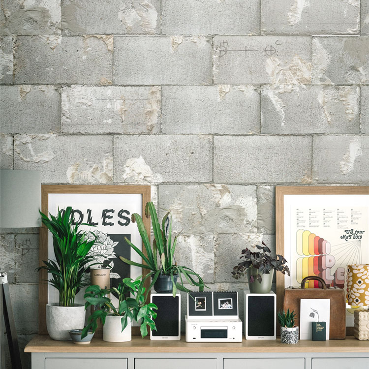 壁紙屋本舗 貼ってはがせる 壁紙 コンクリート ブロック 40cm × 20cm