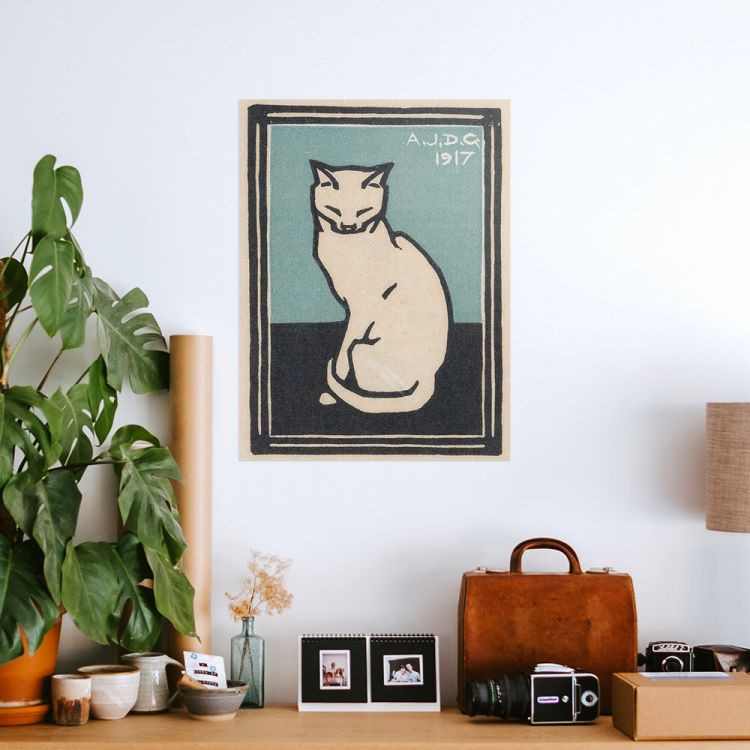 猫 ポスター ねこ イラスト アートポスター  木版画 水だけで貼れる HP 00232 Mサイズ 45×60cm｜kabegamiya-honpo｜02