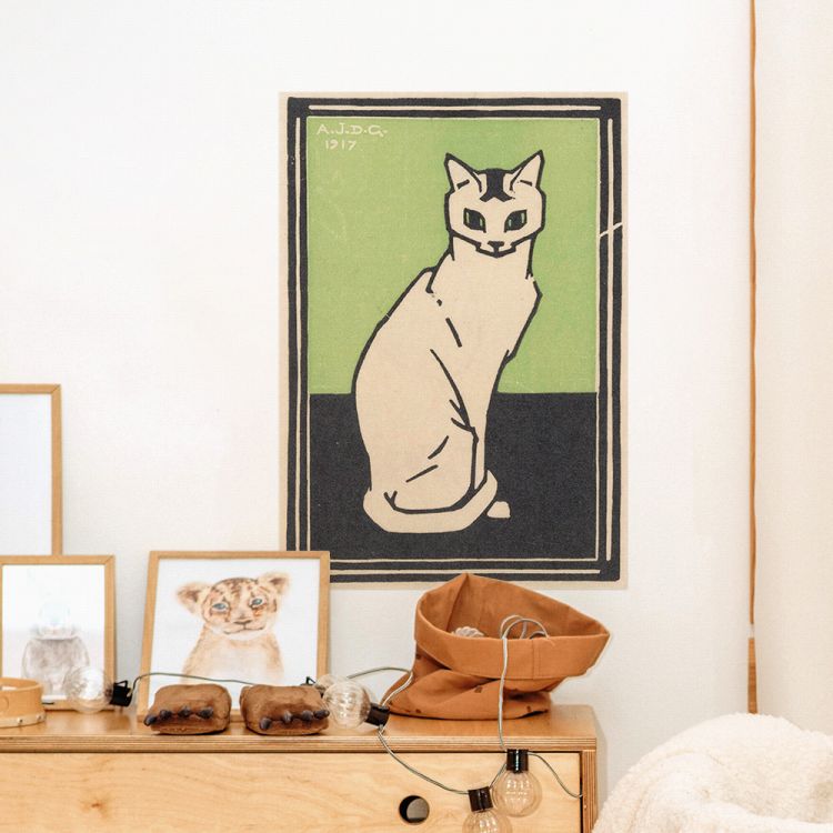 猫 ポスター ねこ イラスト アートポスター  木版画 水だけで貼れる HP 00233 Mサイズ 45×64cm｜kabegamiya-honpo｜02