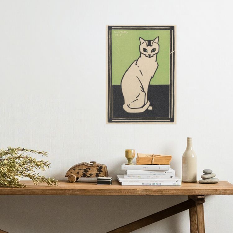 好きに 額付 - 絵画。椅子で眠る猫 美品 猫パンチの絵 椅子に乗った猫 