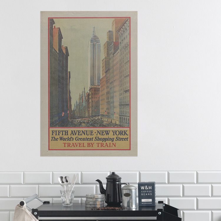 はがせる アートポスター インテリア Lサイズ 60×90 ニューヨーク 5番街 大きい 賃貸OK 水だけで貼れる Hattan Art Poster  ハッタンアートポスター HP 00341