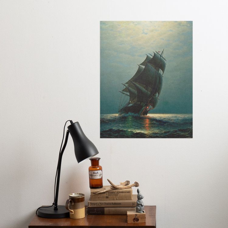 ポスター はがせる アートポスター 絵画 夜の船 水だけで貼れる HP 00405 Mサイズ 45×57cm｜kabegamiya-honpo｜02