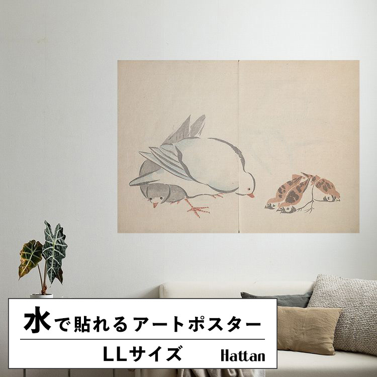 Hattan 水だけで貼れる はがせる アートポスター 中村芳中 日本画 鳥