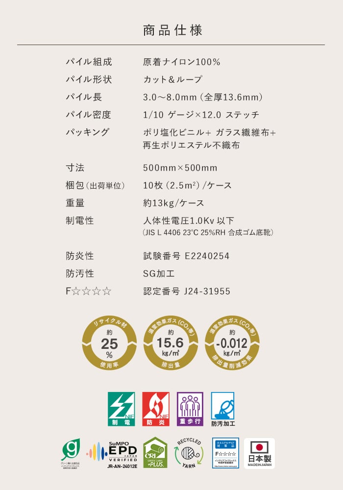 川島織物セルコン タイルカーペット プラッドII 500×500mm 全厚13.6mm