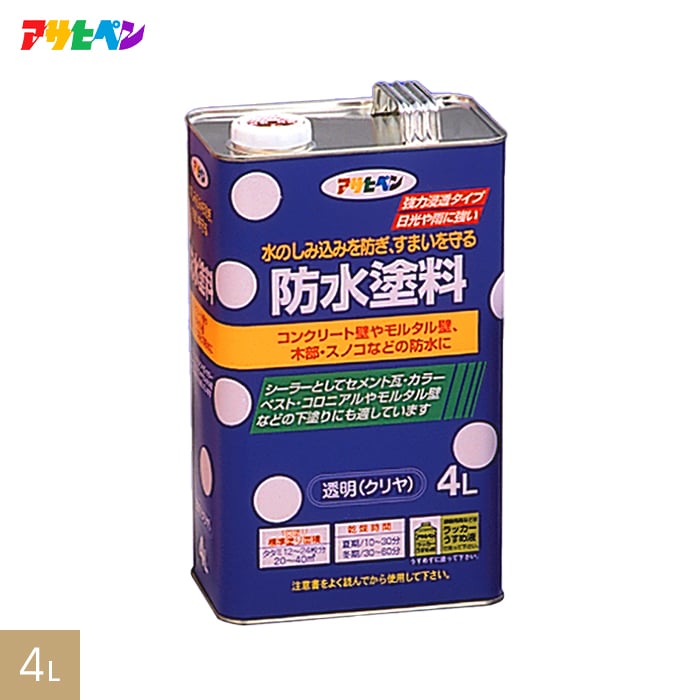 塗料 アサヒペン アクリル樹脂塗料 防水塗料 4L 透明（クリア）｜kabegamiyasan