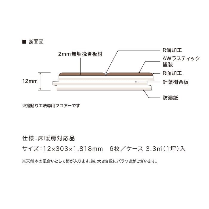 フローリング材 イクタ ビンテージフロアー ラスティック 2P ブラックチェリ− 床暖 1坪｜kabegamiyasan｜05