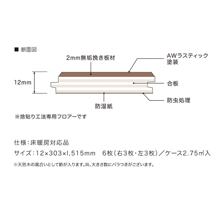 フローリング材 イクタ ビンテージフロアー ラスティック フレンチヘリンボーン ナラ 床暖 2.75平米｜kabegamiyasan｜06